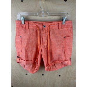 Hornytoad Orange Mid Rise 100 % Linen Pocket Flat Front Chino Shorts Size 4